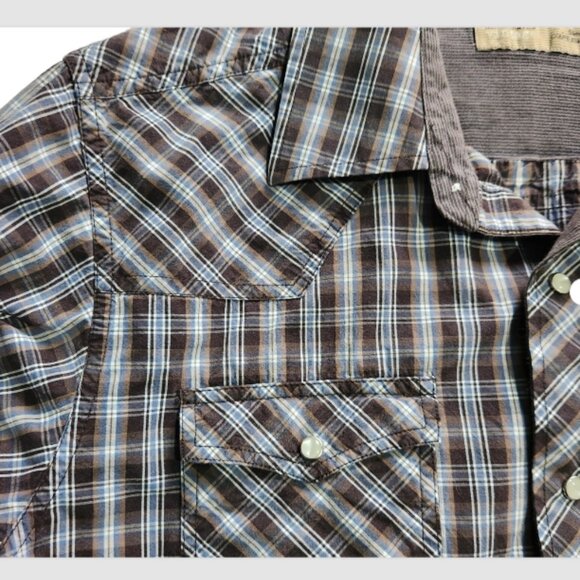 Denver Hayes Shirt Men's Med. Pearl Snap Corduroy Trim Long Sleeve Slim Fit - Picture 8 of 11
